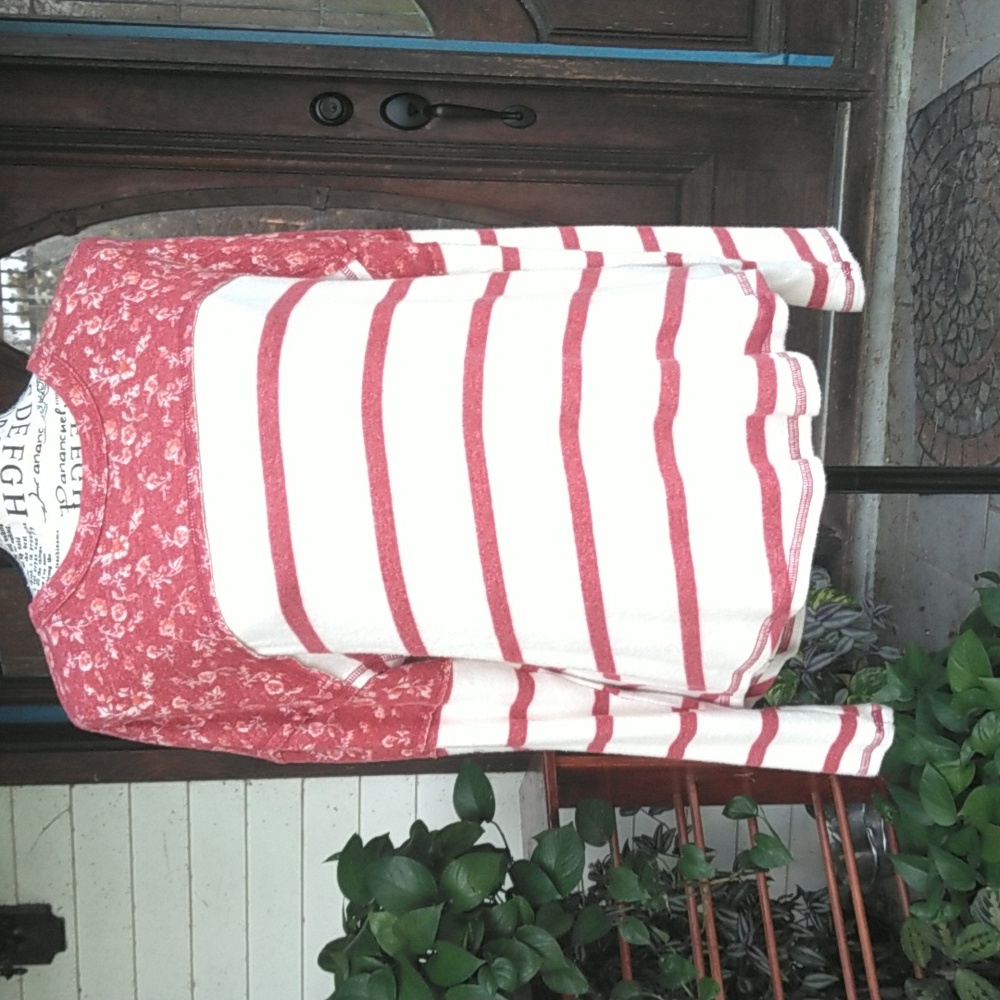Women's Red and White floral/striped sweater by Thread and Clover size large
